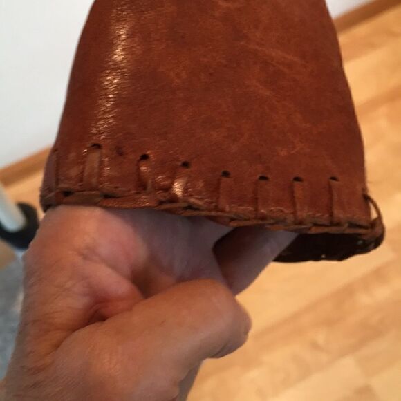 ANDREW MARC Whipstitch trim Rust Leather Blazer one button jacket Cognac Large - Picture 7 of 8